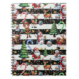 Decorative Christmas Stripes Pattern Design Notebook