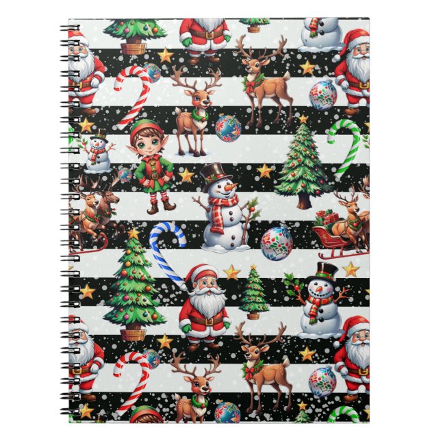Decorative Christmas Stripes Pattern Design Notebook (Front)