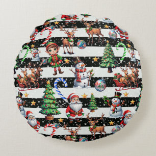 Decorative Christmas Stripes Pattern Design Round Cushion