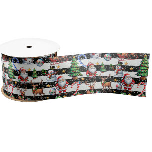 Decorative Christmas Stripes Pattern Design Satin Ribbon