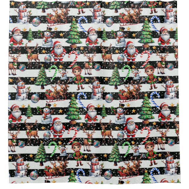 Decorative Christmas Stripes Pattern Design Shower Curtain (Front)