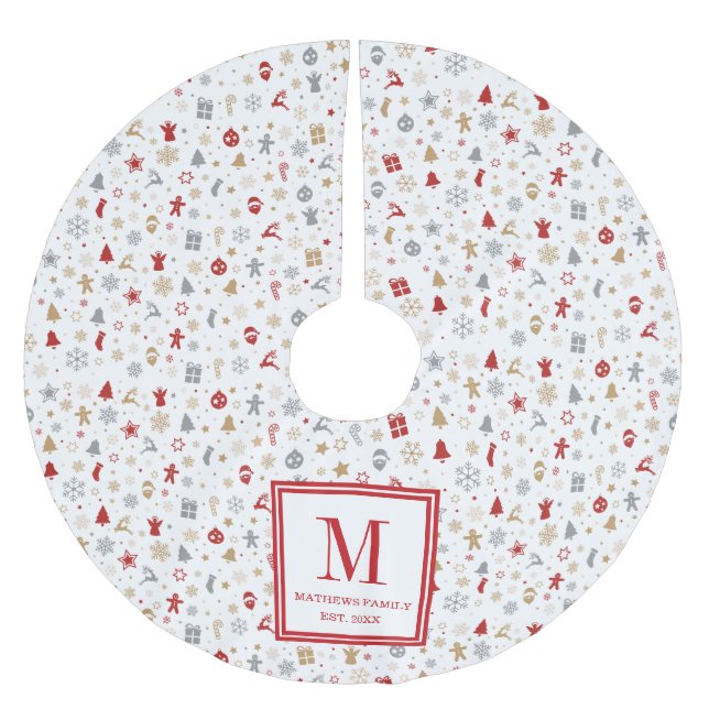 Decorative Christmas Themed Pattern Brushed Polyester Tree Skirt (Front)