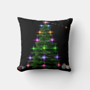 Decorative Christmas Tree Black Background Cushion