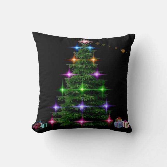 Decorative Christmas Tree Black Background Cushion (Front)