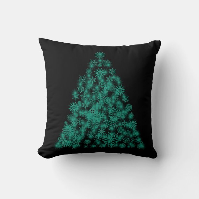 Decorative Christmas Tree Black Green Sparkle Cushion (Front)