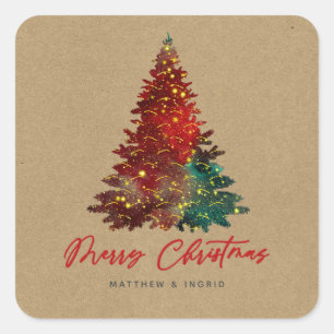 Decorative Christmas Tree Merry Christmas Square Sticker