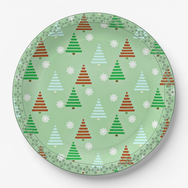 Decorative Christmas tree pattern Paper Plates (Front)