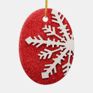 Decorative Christmas Tree Red Glitter Snowflake Ceramic Tree Decoration