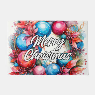 Decorative Christmas Wreath   Happy Holidays Doormat