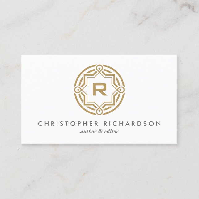 DECORATIVE CIRCLE LOGO with YOUR INITIAL Gold Business Card (Front)