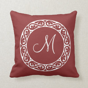 Decorative Circle Monogram Burgundy Red Pillow