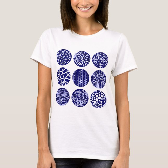 Decorative Circles - Deep Navy and White T-Shirt (Front)