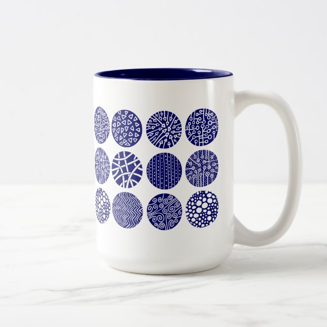 Decorative Circles - Deep Navy and White Two-Tone Coffee Mug (Right)