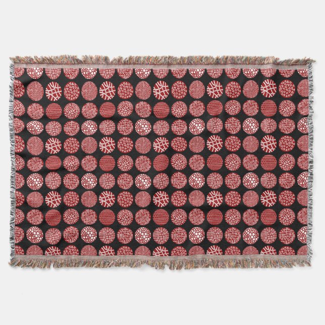 Decorative Circles - Ruby Red and Black Throw Blanket (Front)