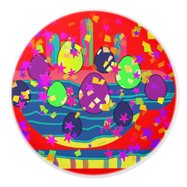 Decorative Coffee And Eggs Ceramic Drawer Pull (Front)