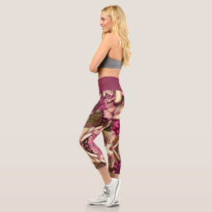 Decorative Collage Butterflies And Roses Capri Leggings