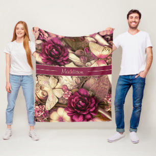 Decorative Collage Butterflies And Roses Fleece Blanket