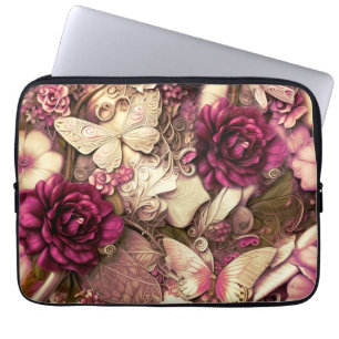 Decorative Collage Butterflies And Roses Laptop Sleeve
