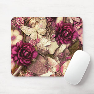 Decorative Collage Butterflies And Roses Mouse Mat