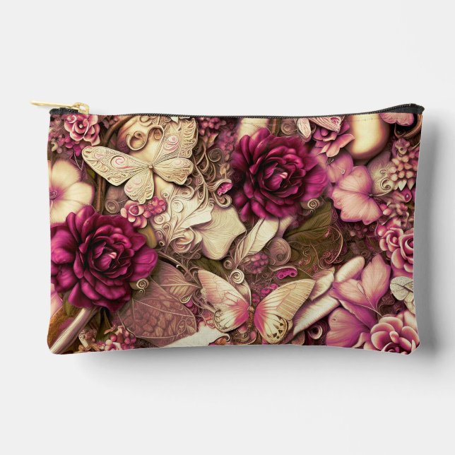Decorative Collage Butterflies And Roses Small Accessory Pouch (Front)