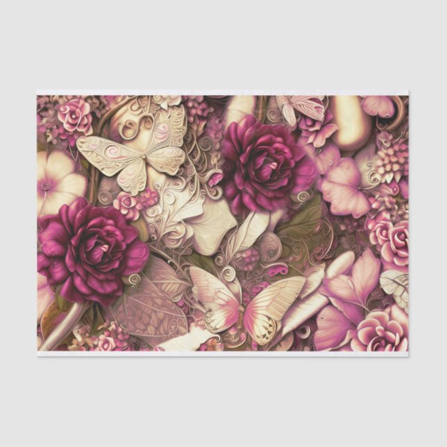 Decorative Collage Butterflies And Roses Tissue Paper (Front)