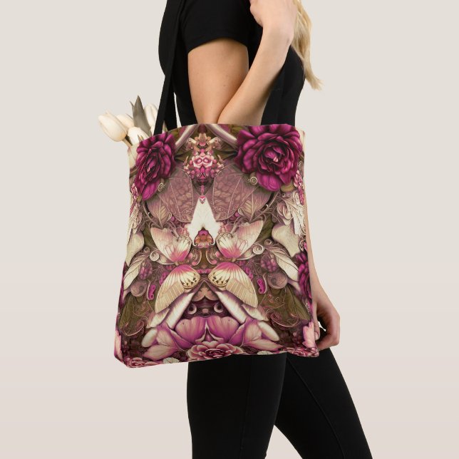 Decorative Collage Butterflies And Roses Tote Bag (Close Up)