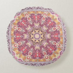 Decorative colorful ornament on white background, round cushion