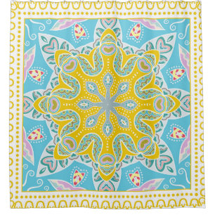 Decorative colorful ornament on white background, shower curtain