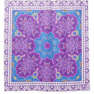 Decorative colorful ornament on white background,  shower curtain