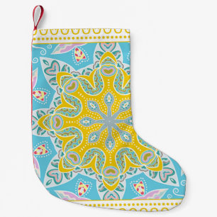 Decorative colorful ornament on white background, small christmas stocking