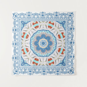 Decorative colorful ornament on white background, tapestry