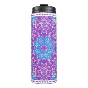 Decorative colorful ornament on white background, thermal tumbler
