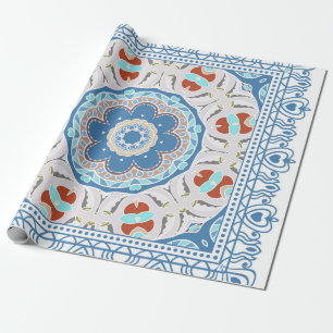 Decorative colorful ornament on white background,  wrapping paper