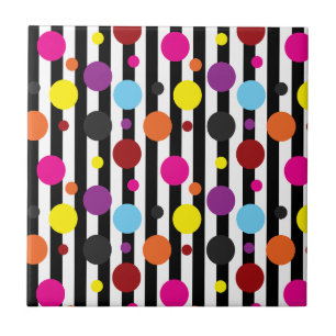 Decorative Colorful Polka Dots And Stripes Tile