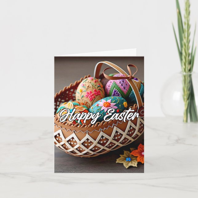 Decorative & Colourful Happy Easter Basket Holiday Card (Front)