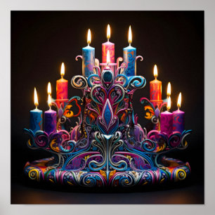 Decorative colourful holiday Menorah Poster