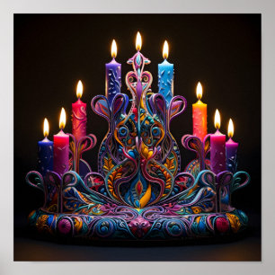 Decorative colourful holiday Menorah Poster