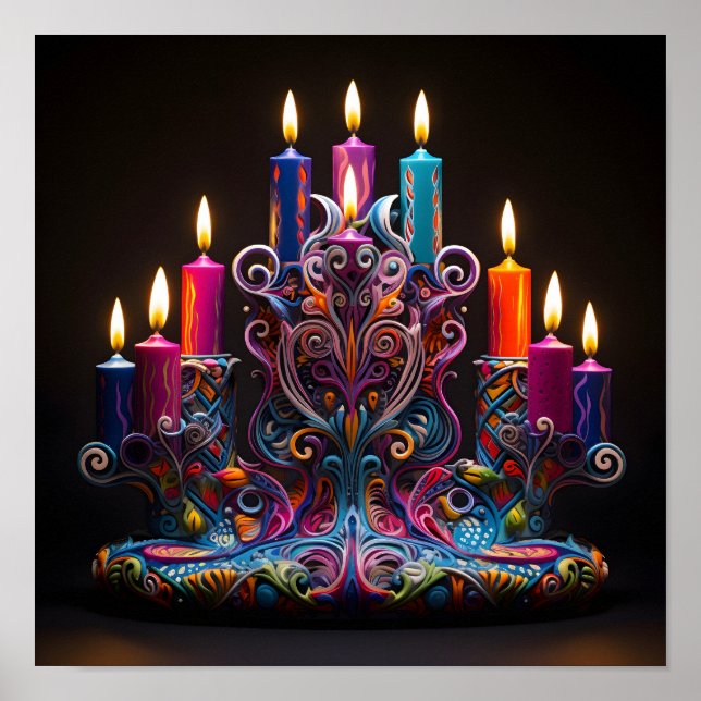 Decorative colourful holiday Menorah Poster (Front)