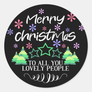 Decorative Colourful Merry Christmas Wishes Classic Round Sticker