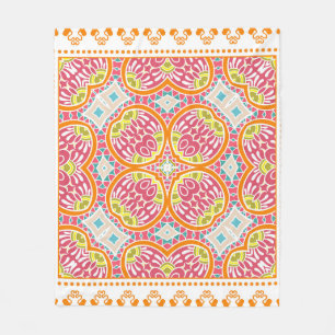 Decorative colourful ornament on a white backgroun fleece blanket