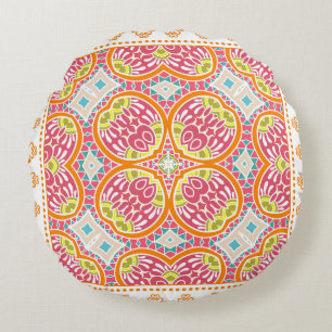 Decorative colourful ornament on a white backgroun round cushion