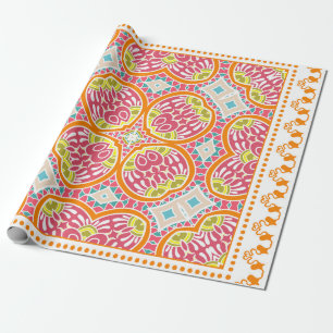 Decorative colourful ornament on a white backgroun wrapping paper