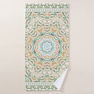 Decorative colourful ornament on white background, bath towel