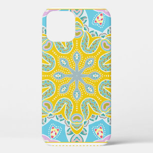 Decorative colourful ornament on white background, iPhone 12 case