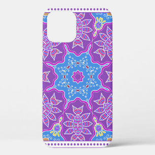 Decorative colourful ornament on white background, iPhone 12 case