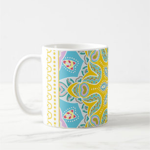 Decorative colourful ornament on white background, coffee mug