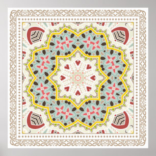Decorative colourful ornament on white background, poster