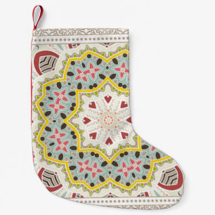 Decorative colourful ornament on white background, small christmas stocking