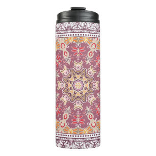 Decorative colourful ornament on white background, thermal tumbler