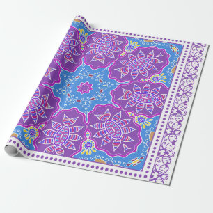 Decorative colourful ornament on white background, wrapping paper